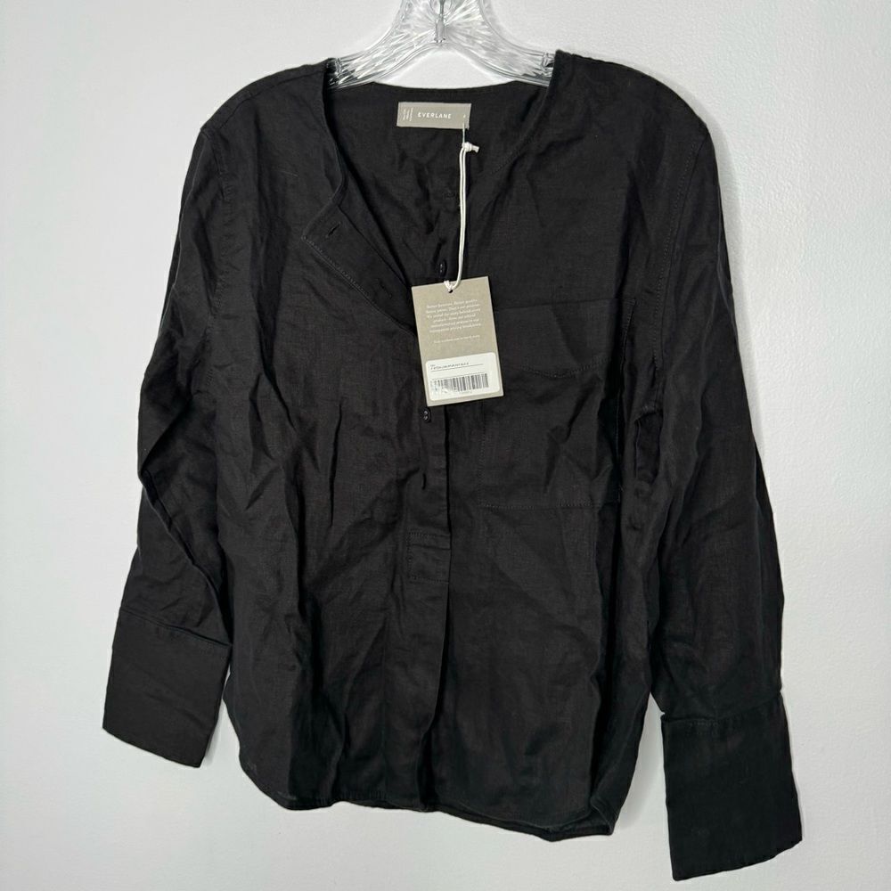 Everlane black linen button down shirt size 4